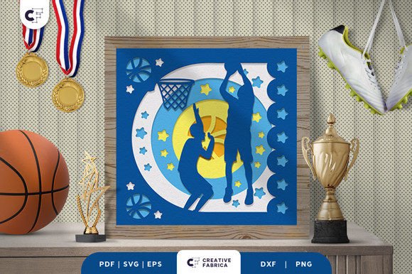 Basketball Game Paper Cut Shadow Box: 3D SVG for Sports