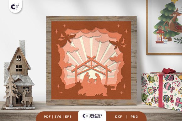 Lighted Nativity Scene 3D SVG for Christmas Crafts
