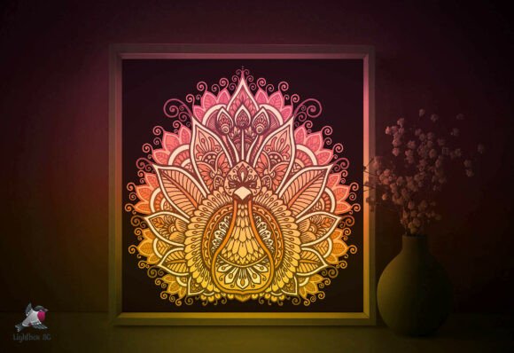 Mandala Peacock Papercut Lightbox: 3D SVG for Shadow Boxes