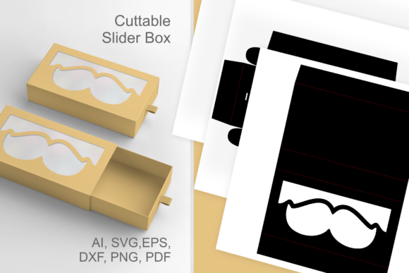 Mustache Window 1 Slive Drawer Favor Box: 3D SVG Objects
