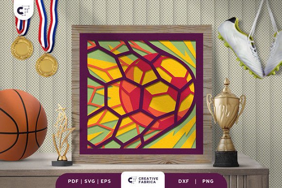 Soccer Game Paper Cutting Light Box SVG: 3D SVG for Sports